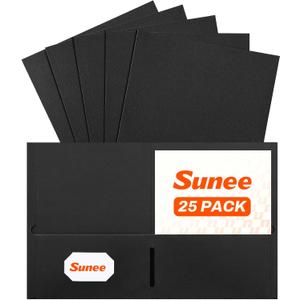 SUNEE Folders with Pockets(25 Pack, Black), 2 Pocket Folders Fit Letter Size Paper, Paper File Folder for School Office Home Bussiness