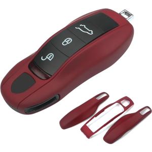 Bordeaux Red Key Fob Cover Compatible with Porsche Key Shell Key Fob Shell Replacement Compatible with Porsche Cayenne Panamera 911 718 Macan Boxster Cayman Old Style