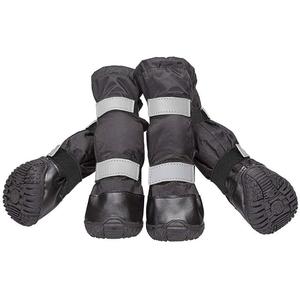 4 PCS Dog Boots Waterproof Dog Shoes with Reflective, Anti-Slip Pet Paw Protectors for Snowy, Rainy and Hot Pavement, Black, Small 