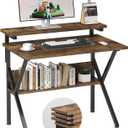 COTUBLR Small Desk, 27.5 Inch Small Computer Desk for Small Spaces, Computer Desk with Adjustable Monitor Stand, Compact Desk with Storage, Tiny Desk Study Desk for Bedroom Home Office, Rustic Brown