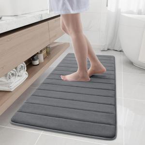 Buganda Memory Foam Bath Mat, 55" x 24", Ultra Soft and Non-Slip Bathroom Rugs, Water Absorbent and Machine Washable Bath Rug Runner for Bathroom, Shower, and Tub, Grey