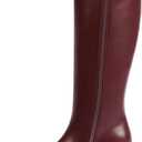 Modatope Knee High Boots for Women Square Toe Kitten Low Heel Tall Boots Faux Leather Fall Boots Side Zipper Long Boot (9, Burgundy Pu)