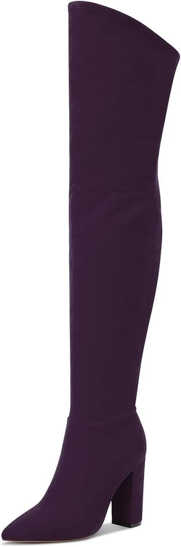 Aachcol Women Over Above The Knee Boots Chunky Block High Heel Pointed Toe Zipper 4 Inch 8.5