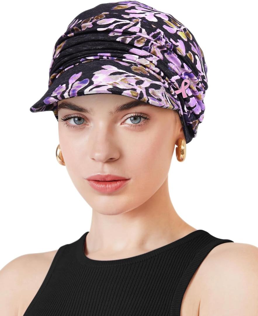 Awefeel Breast Cancer Hats for Women Chemo Turbans Purple Black