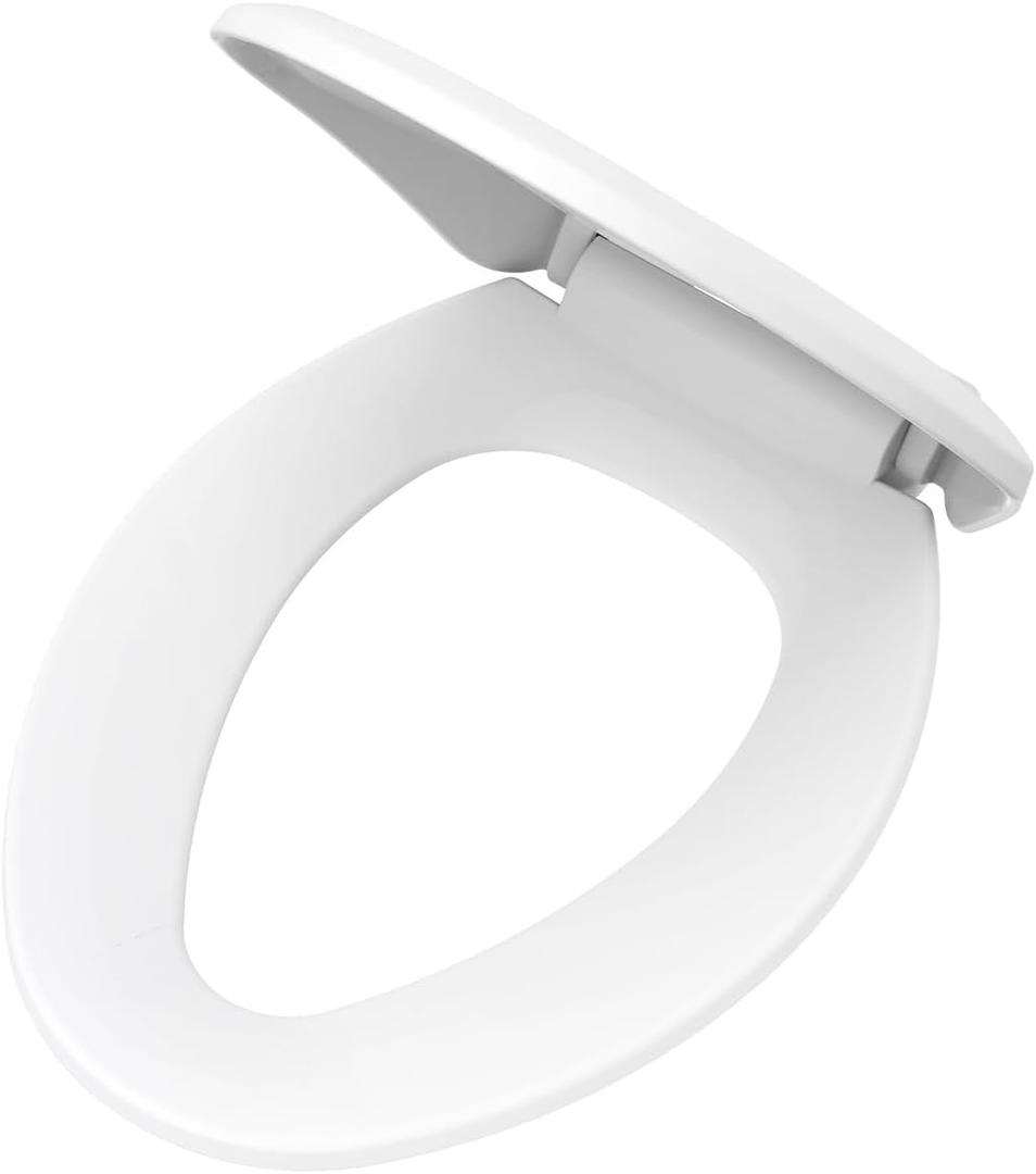 Gerber Elongated Toilet Seat with Cover, Soft Close, No Slam, Quick & Easy Install, Heavy-Duty Plastic, Adjustable Fit for Standard Elongated Toilets, Durable & Fade-Resistant, White G0099213