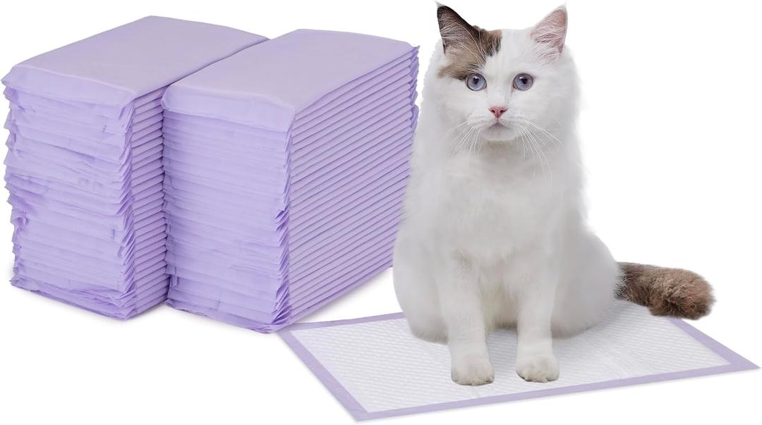 Amazon Basics Cat Pad Refills for Litter Box, Fresh Scent, White/Purple, Pack of 60