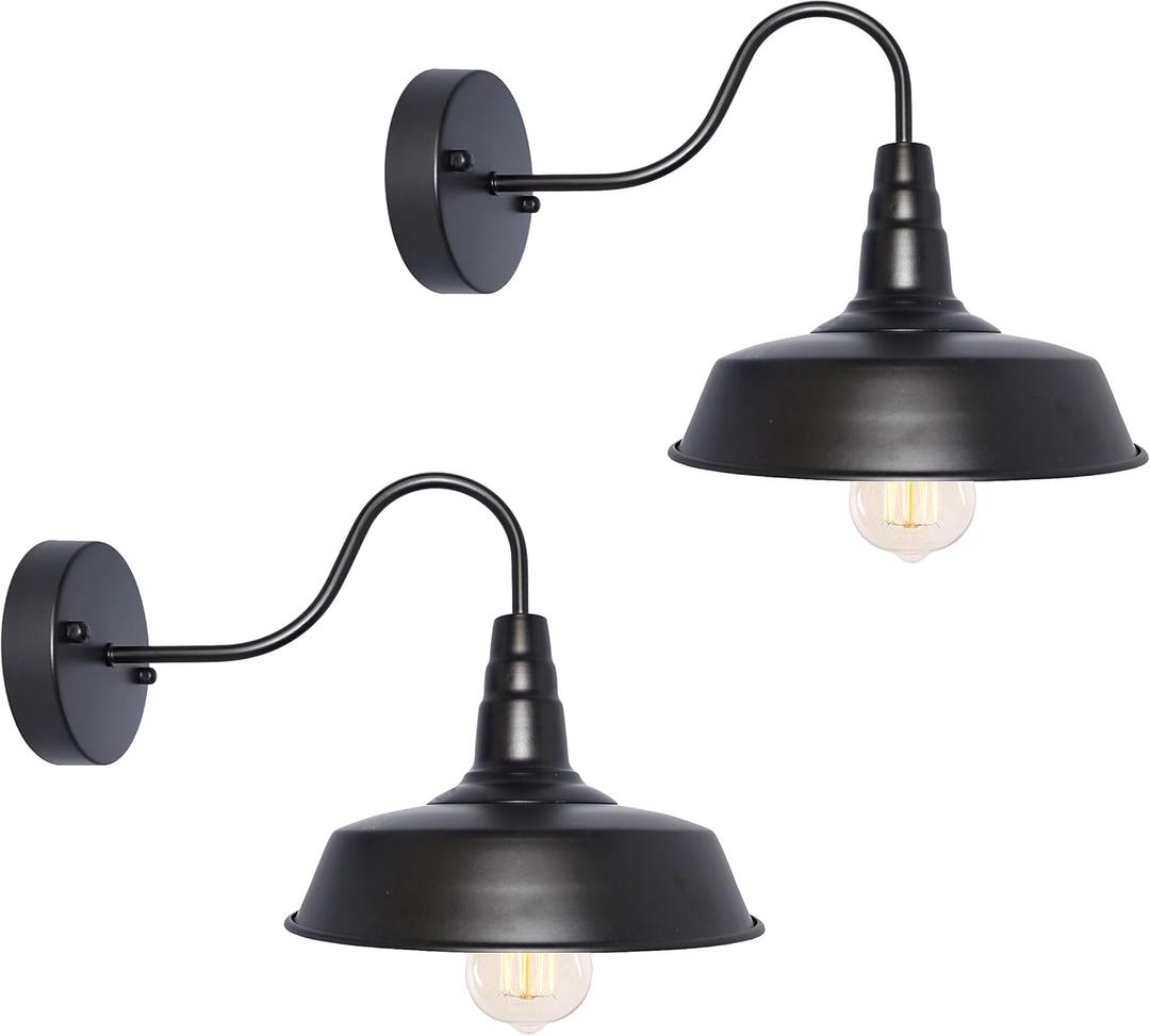 BRIGHTESS Bathroom Light Fixtures,Black Vanity Light, Decor Barn Light,E26 Farmhouse Wall Lamps Sconces Kitchen Bedroom Hardwired (2 Packs) (Set of 2)