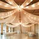 6 Panels Champagne Ceiling Drapes with Lights for Wedding 5ftx30ft Photo Backgrounds Sheer Curtains Drapery Decorations for Party Ceremony Stage Swag
