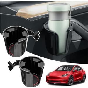 Car Cup Holder for 2020-2024 Tesla Model Y/2016-2023 Model 3 Accessories, Front Rear Left&Right Door Side Cup Holder with Rubber Coaster, Fit for 2.95"-3.7" Cups Bottles