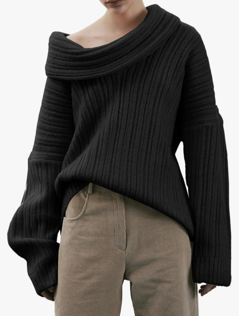Saodimallsu Womens Off The Shoulder Sweater Top Oversized Fall Batwing Boat Neck Knit Sexy Casual Pullover, Medium