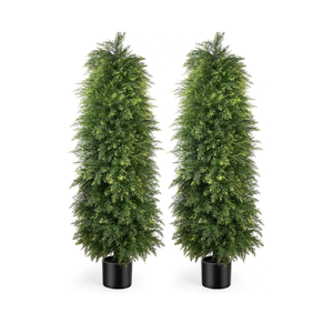 2 Pack 5ft Artificial Cedar Topiary Trees, Outdoor Artificial Plants for Front Porch Décor, Artificial Shrubs Fake Plants Uv Rated Potted Plants for Outdoor, Indoor, Front Door, Office