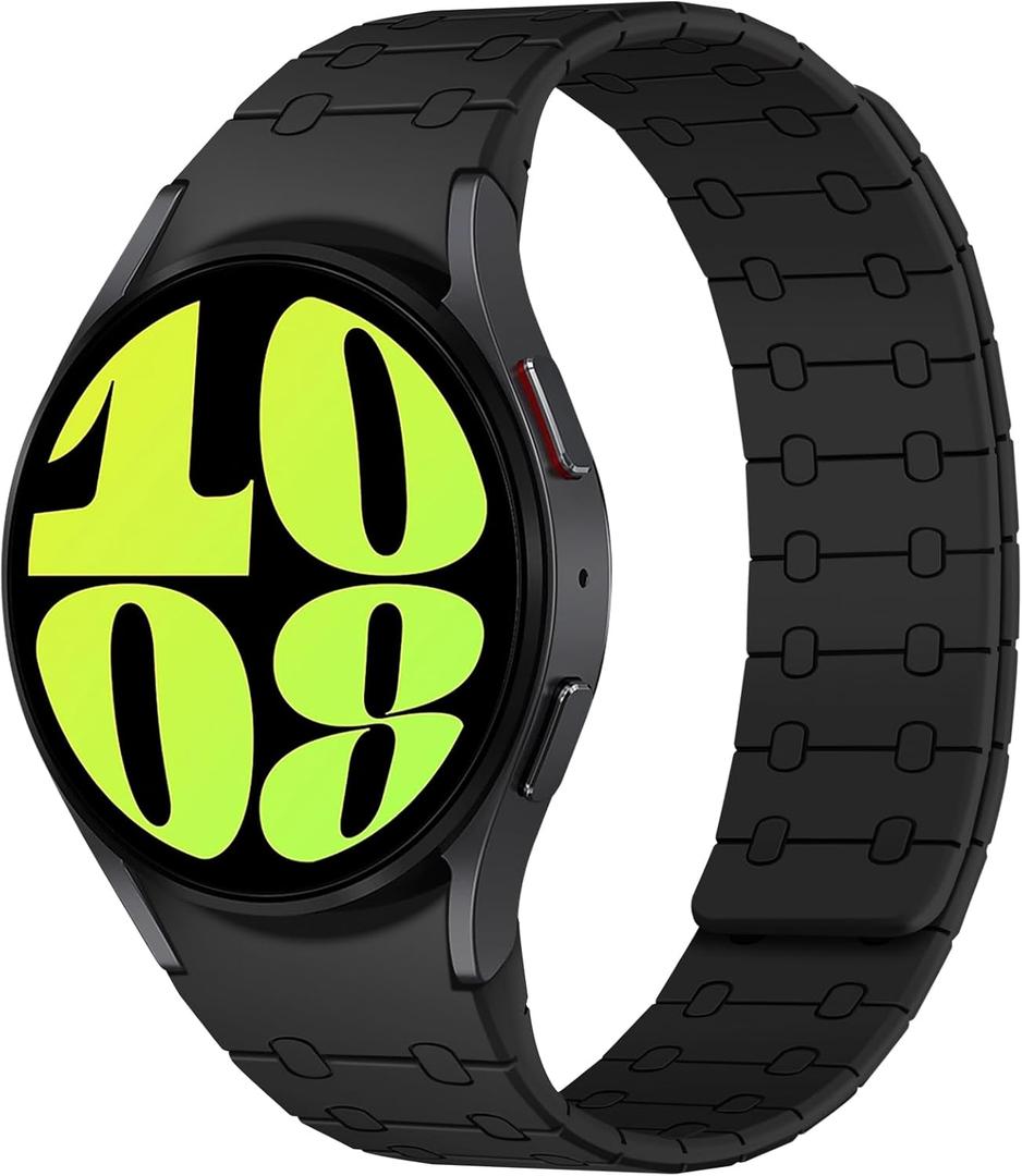 Amizee No Gap Bands Compatible with Samsung Galaxy Watch 7 6 5 4 FE Band 40mm 44mm/Watch 6 Classic 43mm 47mm/Watch 5 Pro 45mm/Watch 4 Classic, 20mm Magnetic Silicone Strap for Women Men, Black