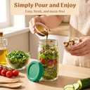 EDELHAUS 4 Pack Glass Salad Jars with Lids for Meal Prep, Leakproof Container with Two Small Built in Cups for Wet/Dry Separation for Salad Dressing and Ingredients, 32oz Mason Jars (Dark Green)