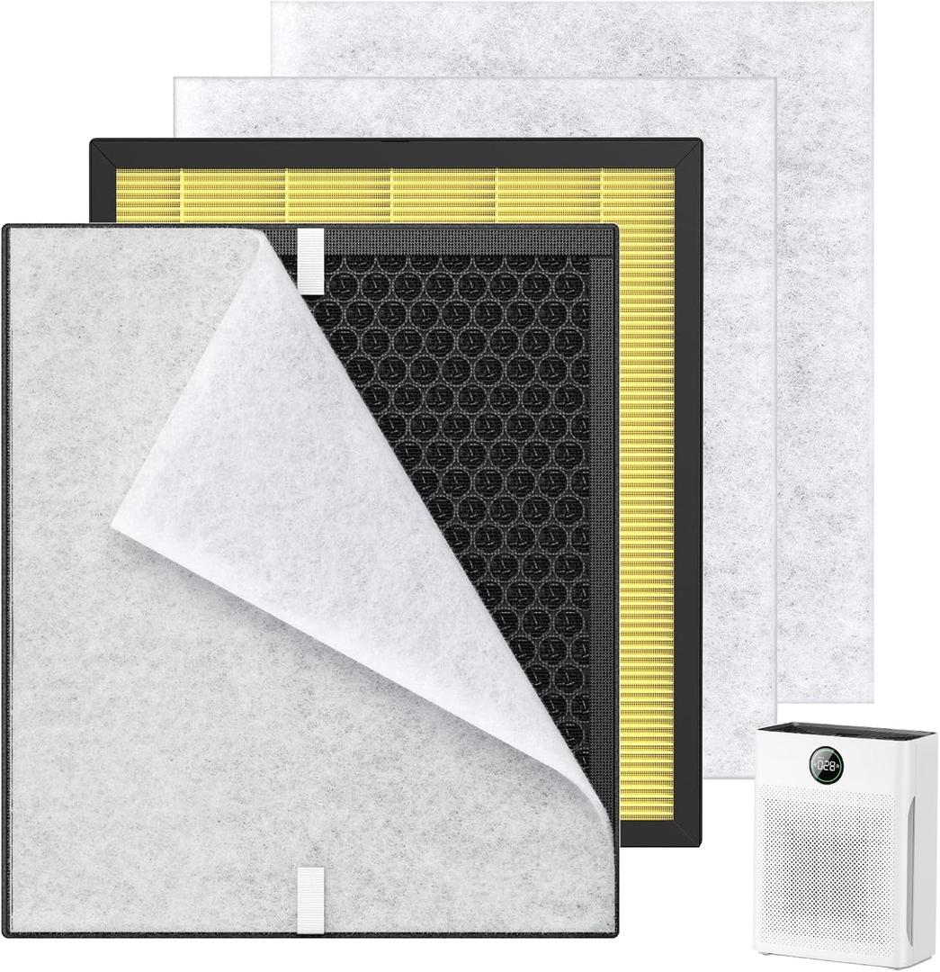 2 Pack PR1 Replacement Filter for Mooka Mode PR1 Air Purifier, H13 True HEPA Filter for Home Large Room up to 2200sq.ft, 4Pcs Washable Pre Filter Removes Pollen Dander Smoke Pet Hair Dust, Yellow