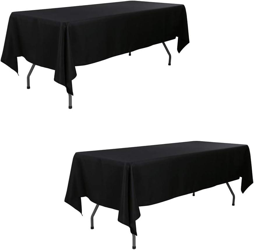 60 x 102 Inch Rectangular Polyester Tablecloth, Black Washable Table Cloth for 6 Foot Table - Perfect for Wedding | Party | Restaurant | Banquet Decoration (2 Pack)
