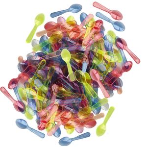 Mini Taster Spoons - Clear Plastic - Blue, Pink, Green, Yellow, Orange - 150 Pack by Outside the Box Papers