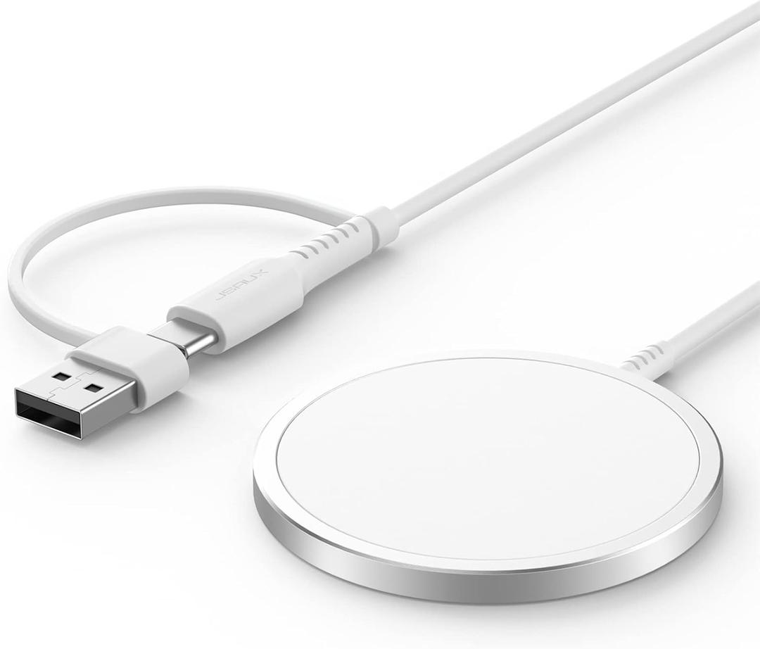 JSAUX Charger for iPhone 17 Magsafe Wireless Charging, Compatible with iPhone 17 Air Pro Max/16/15/14/13/12 Series, Magnetic Mag Safe Charging Pad, Aluminum Alloy, USB & USB C Dual Ports - Silver