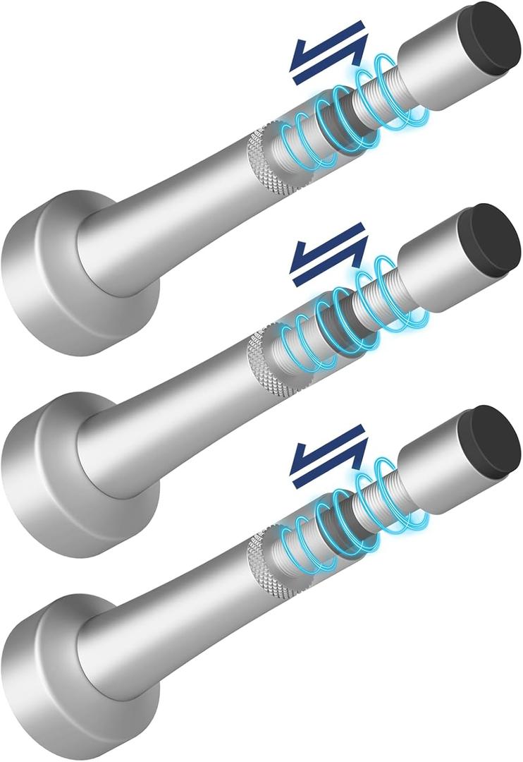 3Pcs Adjustable Door Stopper, 3.07-4.45in Aluminum Door Stoppers for Bottom of Door, Silver Door Stops for Wall with Silicone Tip, Screw & Adhesive Installation