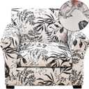 FUANGUI 2 Piece Chair Covers Stretch Arm Covers Chair Couch Covers, Armchair Slipcover with Separate Chair Cushion Cover Floral, Washable Furniture Protector for Living Room (Armchair, Ink Leaf) (Small)