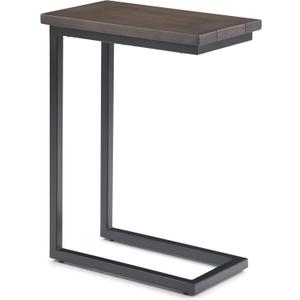 SIMPLIHOME Skyler C-Side Table - 18" Wide x 24" High Solid Mango Wood and Metal Slide-Under Table in Walnut Brown, Industrial Accent Table or End Table for Living Room with Open Frame, Assembled, 10 inch