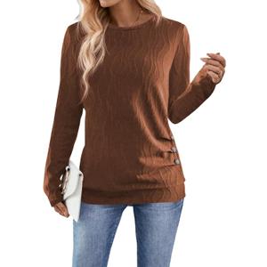 Samefar Womens Long Sleeve T Shirts Crewneck Fall Fashion 2025 Basic Business Casual Tops Tunics Clothing (XX-Large, Brown)
