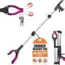 75" Extra Long Grabber Reacher Tool, Aluminum Foldable Reacher Grabber Pickup Tool w/Shoe Horn, Strong Grip Claw Upper Picker for Senior, Post-Surgery, Trash, 360° Jaw, Dual Powerful Magnet