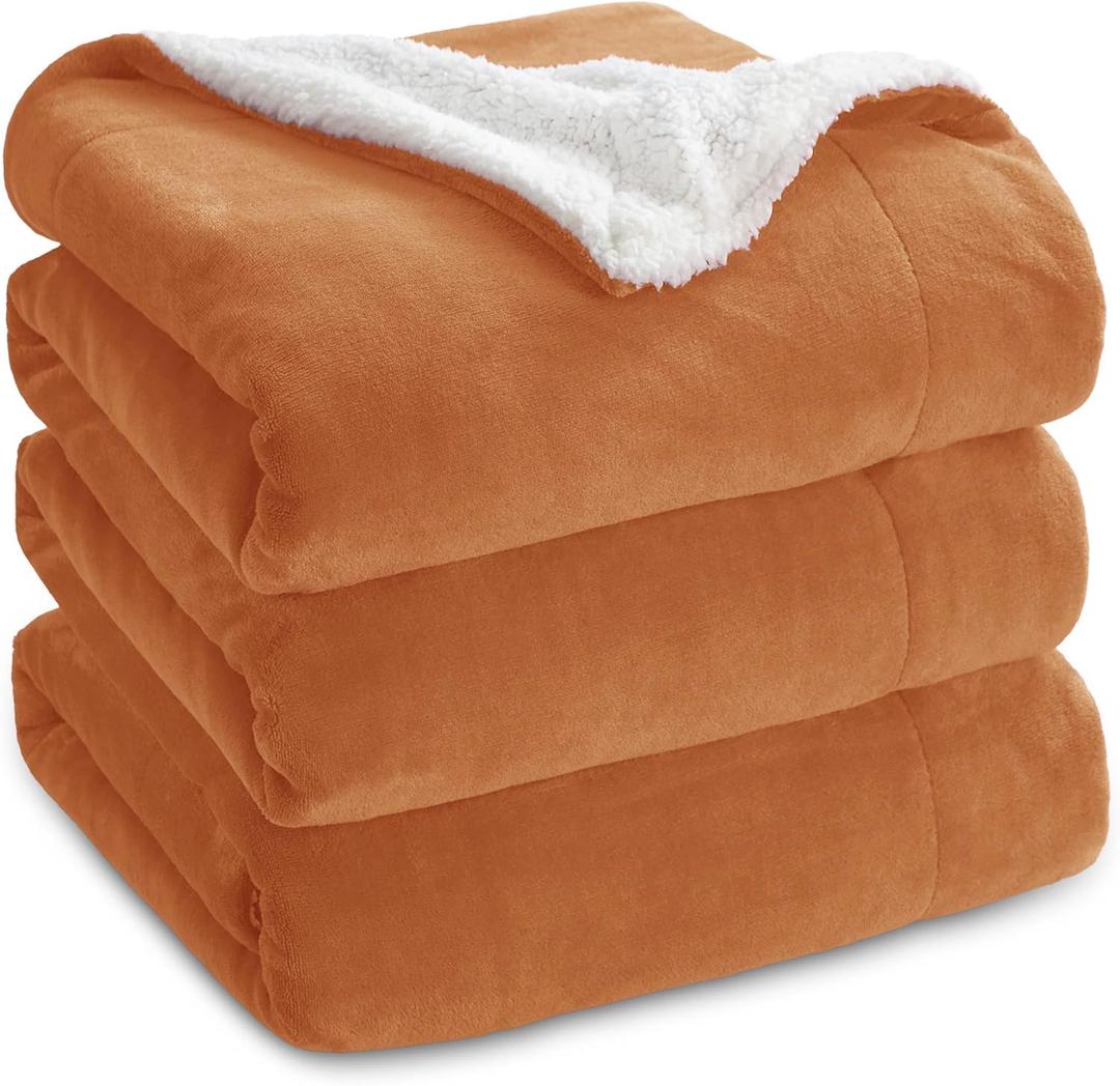 Bedsure GentleSoft Sherpa Fleece Blankets King Size for Bed, Non-Heated, Thick and Warm Throw for Women and Men, Soft Fuzzy Plush King Blanket for Winter, Burnt Orange, 108x90 Inches
