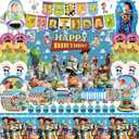 Cartoon Birthday Decorations, Cartoon Party Supplies - Happy Birthday Banner Balloons Plates Backdrop Cake Toppers Tablecloth Hanging Swirls Stickers