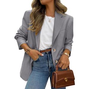 PRETTYGARDEN 2025 Blazers for Women Business Casual Long Sleeve Lapel Open Front Suit Jacket Work Blazer with Pockets (X-Large, Grey)