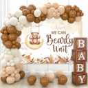DataMoon Teddy Bear Baby Shower Party Decorations - Wood Grain Boxes with Baby Letters, 90PCS Nude and Brown Balloons, Boho Backdrop We Can Bearly Wait for BabyShower, Gender Reveal,Birthday Party