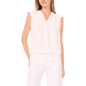 Vince Camuto Women's Sleeveless V-Neck Ruffle Sleeve Blouse (Beige, S)