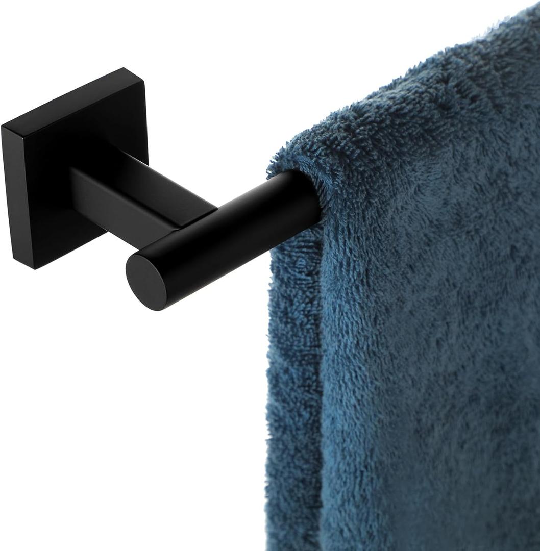 Matte Black Towel Bar, 26 Inches Stainless Steel Towel Rod-Square Base, Wall Mounted Towel Rack for Bathroom