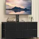 TV Stand with Mount, Fabric Dresser with 5 Drawers for 32/45/55/60/65/75 inch TVs, Black Dresser Entertainment Center, Modern Media TV Console Table