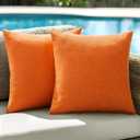 ANRODUO Pack of 2 Orange Outdoor Pillow Covers for Patio Furniture Decorative Farmhouse Linen Cushion Sham Outdoor Waterproof Outside Square Pillowcase for Garden Balcony Summer Decor 18x18 Inch