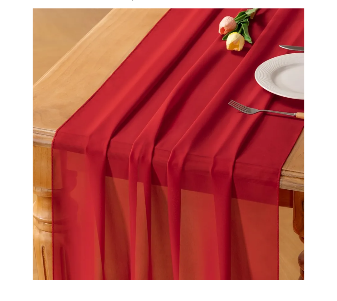 Socomi Red Chiffon Table Runner Valentine's Day Boho Rustic 10ft 29x120 in Wedding Runner Sheer Birthday Party Bridal Shower Decoration