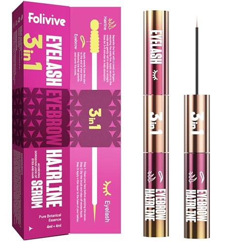 FOLIVIVE 3-in-1 Lash, Brow & Hairline Growth Serum – Eyelash & Eyebrow Growth Serum for Thicker Lashes, Fuller Brows & Hairline Boost – Natural Lash Enhancer for Women & Men – Vegan, Cruelty-Free(8ml) EXP: 08/23/2028