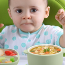 Domensi 4 Pcs Square Porcelain Kid Plate and Bowl Set with Suction, 2 Ceramic Toddler Divided Plate 2 Baby Anti Slip Silicone Sleeve Bowl for Feeding Supplies Microwave Dishwasher Safe(Blue, Green)