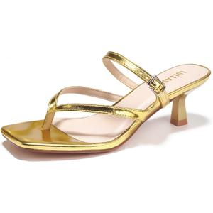 Women's Kitten Heels Sandals Flip Flops Low Heels Slip On Slides 1.8-2 Inch Heeled Square Open Toe Sandals for Women (Gold)