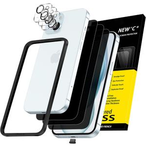 NEW'C 3X Privacy for iPhone 15 Screen Protector (6.1 inches)+ 3X Camera Lens Protector, Sensor Protection, Case Friendly Tempered Glass Film + Dust Plug - Easy Installation Tool Included | Sensor Protection, Case Friendly, Tempered Glass Film, Dust Plug