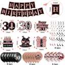30th Birthday Decorations for Girls,51Pcs PRE-STRUNG Rose Gold Black Party Set-30 Years Old Crown and Sash,Banner Backdrop Balloons Candle Hanging Swirls Paper Fans,PRE-ASSEMBLED