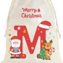 Fohufo Reusable Christmas Gift Bag, 15.7 x 19.6 Inch Initial Santa Sack Drawstring Christmas Bags, Personalized Gift Bags for Xmas Presents Party Supplies, Xmas Decorations Gifts Bag, Medium M