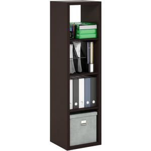 Furinno Cubicle Book Shelf, 4-Cube Vertical Thick Frame Bookshelf, Horizontally Reversible Bookcase with Open Back, 14.6" x 15.9" x 58", for Living Room, Bedroom, Home Office, Black Dark Oak