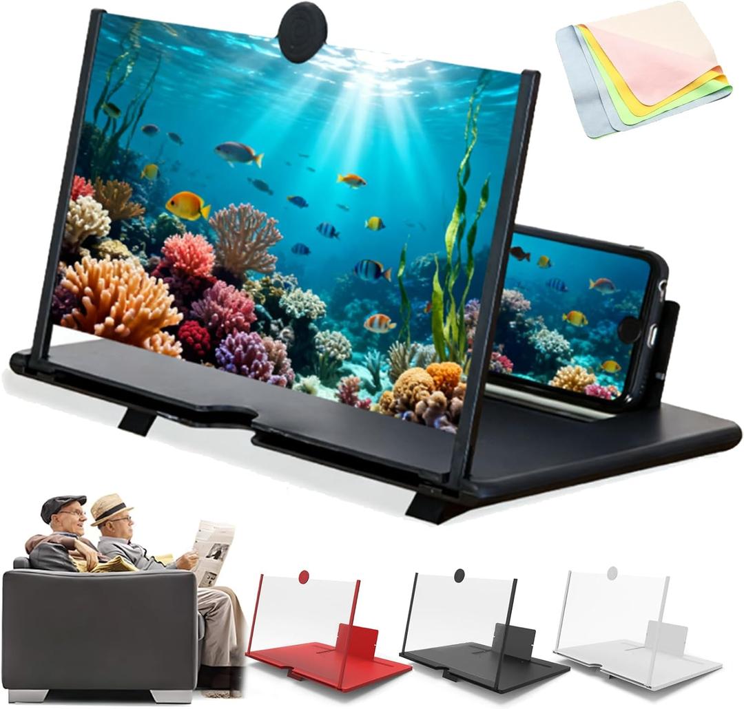 2025 Upgrade Version Mobile Phone Magnifier Projector Screen, 10" Big Screen Magnifier for Cell Phone, Foldable 3D Ultra HD Pull-Out Screen Magnifying Stand for Movies, Gaming (Black, 10in)