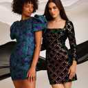 Donna Morgan Womens Holiday Sequin Dress Event Occasion Cocktail Party Guest of (8, Black/Purple/Gold)