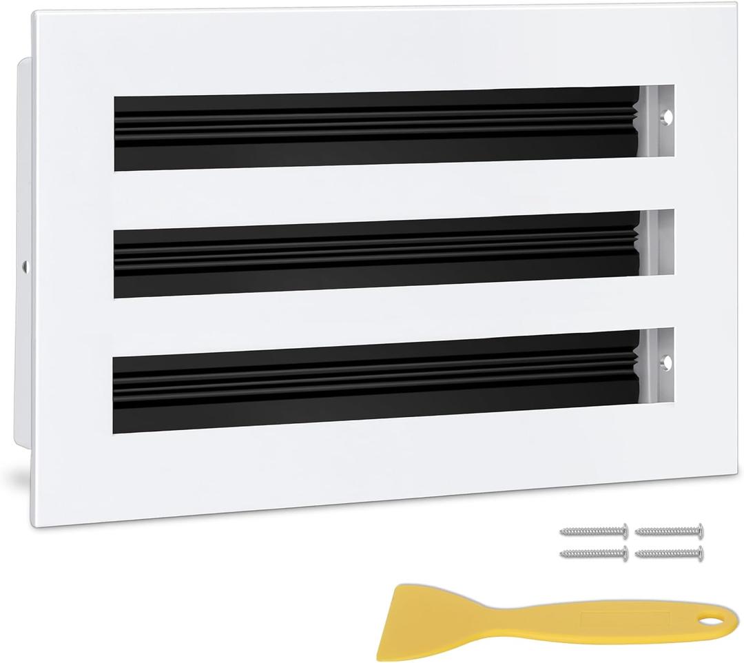 10x6 Modern AC Vent Cover, Decorative White Air Vent (Duct Opening Cutout), All Aluminium Standard Linear Slot Diffuser, Low Noise - Register Grille for Ceiling, Walls & Floors
