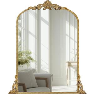 Growsun Vintage Gold Arched Mirror, 24''x36'' Antique Baroque Wall Mirror Decor, Traditional Ornate Mirror with Full Metal Frame for Fireplace/Entryway/Living Room/Bathroom