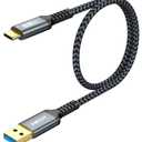 SUNGUY 10Gbps Android Auto USB C Cable, 1.5FT 3A USB 3.1 Gen 2 Fast Charge & Data Transfer USB C CarPlay Cable, Compatible with iPhone 15/15 Pro Max, Samsung T7, Galaxy S23 S22 Ultra Note 20, SSD (Grey)