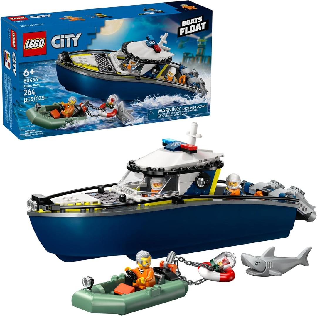 LEGO City Police Boat Chase Building Toy for Kids - Pretend Play Set for Boys & Girls, Ages 6+ - Building Blocks W/ 2 Floating Boat Toys for Playtime & Bath Time - Gift Idea for Birthdays- 60456