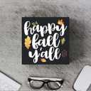 2 x Funny Autumn Leaves Wooden Box Sign Plaque Happy Fall Y'all Wood Box Sign Rustic Art Home Shelf Desk Decor 5 X 5 Inches