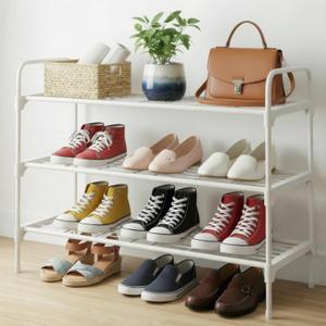3-Tler Shoe Rack Organlzer, Rustproof lron, Spaclous Shoe Storage Shelf for Closet or Entryway, Fits Sneakers & Slippers, White ((3t White)27.6" X 11.8" X 22")